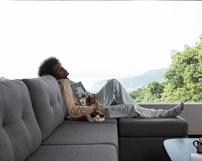 LINSY HOME Modular Sectional Sofa Oversized, Removable Cover Living Room Couches with Storage Deep Seat & Ottoman Chaise L/U Shaped Sofa Modern Couch (Grey, 2 Seats & 1 Ottoman)