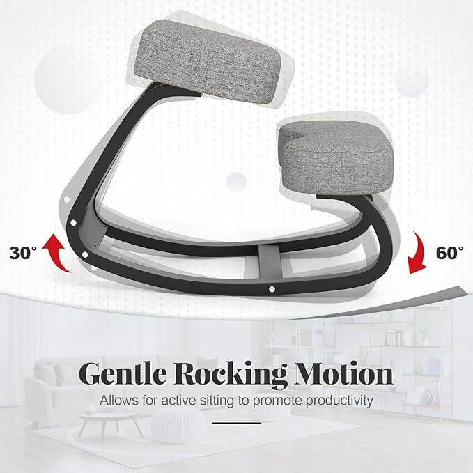 Giantex Ergonomic Kneeling Desk Chair, Upright Posture Chair with Cushion & Solid Wood Frame, Natural Relief for Neck or Back Pain, Wooden Knee Chair for Home Office (1)
