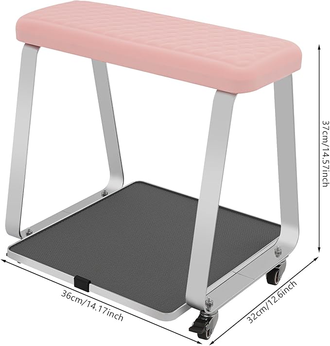 Pedicure Foot Rest, Portable Nail Salon Footrest with Organizer Tray, 110LBS Load Capacity, Lockable Casters for Beauty Nail Salon, Spa, Home, Clinic (Pink)