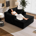 Oversized Chaise Lounge Chair Indoor, Upholstered Single 61'' Round Arm Boneless Cloud Sofa Bed Sleeper Couch, No Assembly Faux Rabbit Fur Memory Foam Reading Chair for Living Room Bedroom Black