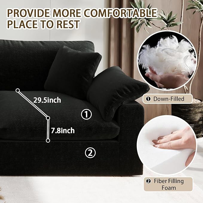 Forest aesthetics 211.6" Cloud Modular Sectional Sofa,Black Down Filled Sofa 5 Seat,Minimalist Sofa Cover Washable and Replaceable Couches for Living Room,Sectional Sofa Deep Seat