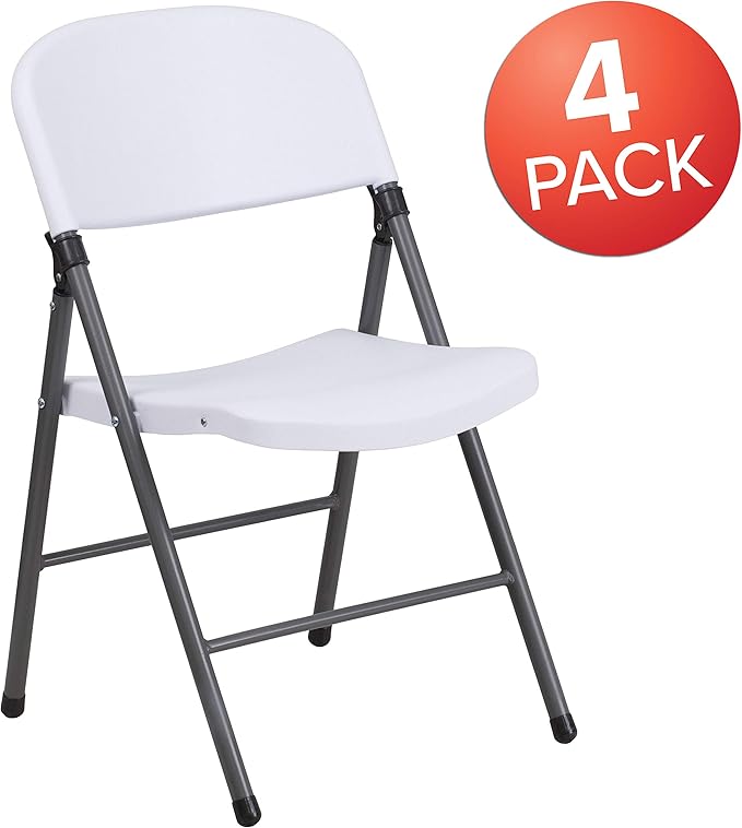 Flash Furniture Hercules Series Plastic Folding Chairs, Lightweight Commercial Event Chairs with 330-lb. Static Weight Capacity, Set of 4, White