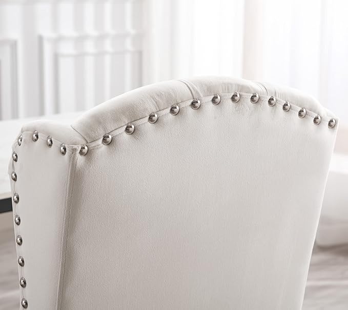 DUOMAY Modern Tufted Dining Chairs Set of 2, Velvet Upholstered Dining Room Chairs Armless Guest Side Chair for Kitchen Dining Room, Wingback Accent Chairs with Solid Wood, White