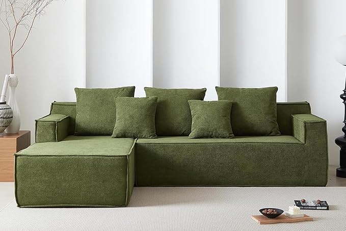 Swbvs L-Shape 7-Seater Sofa,Upholstered Couches for Living Room Bedroom,No Assembly,Green