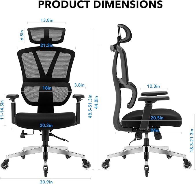 Chair Master Ergonomic High Back Office Chair | Roller Blade Casters | Mesh Chair | for Executives, Office Goers, Work from Home Set up | 3D Armrests, Adjustable Headrest