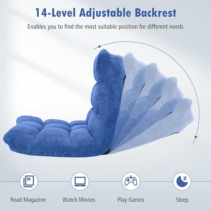 Giantex Floor Chairs, Floor Gaming Chair with Back Support, Coral Velvet, 14 Adjustable Position, Thick Sponge Padding, Floor Seating Lounge for Reading, Watching TV, Meditation, Gaming Chair Floor