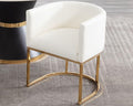 VESCASA Faux Leather Upholstered Dining Chair with Barrel Back, Modern Padded Restaurant Chair with Gold Metal Frame for Kitchen, Dining Room, 1 Piece, White