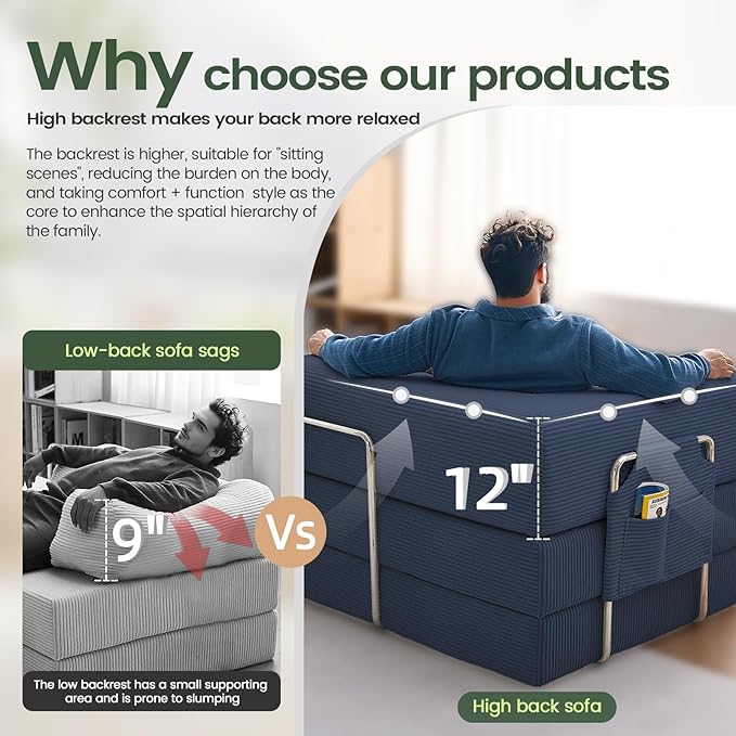 Multi-functionalcorduroy Sofa Bed, Crafted from Corduroy Fabric, is Ideal for Apartments and Living Rooms. Sleeper Sofa Couch Folding futon or Foldable Floor Convertible Floor Studio | Multi-functional