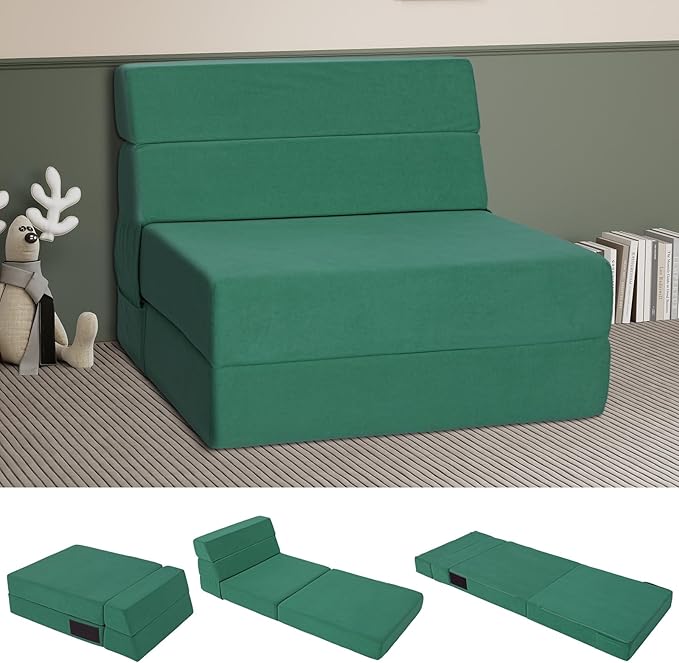 Folding Sofa Bed with Backrest 4 in 1 Convertible Sleeper Chair Memory Foam Fold Out Chair Bed Foldable Mattress Portable Floor Futon Sofa Couch for Living Room/Dorm/Guest Room/Home Office