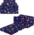 alldomess Comfy Kids Couch, 2-in-1 Folding Kids Sofa Bed for Toddler Boys, Convertible Sofa to Lounger Toddler Couch Chair for Baby Bedroom Playroom Nursery,Rockets