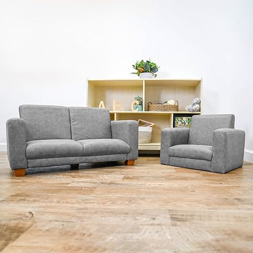Children's Factory As We Grow Modern Flexible Seating Set, Flexible Seating for Classroom Elementary, Adjustible Kids Couch for Playrooms and Daycares, Faux Distressed Leather Gray