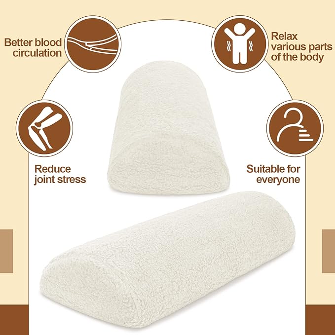 Sintuff Recliner Leg Rest Cushion Sofa Footrest Pillow with Cover Half Moon Bolster Pillow Under Knee Pillow for Sleeping On Back Alleviating Pain, 19.7 x 8 x 3.5 Inch (Beige)