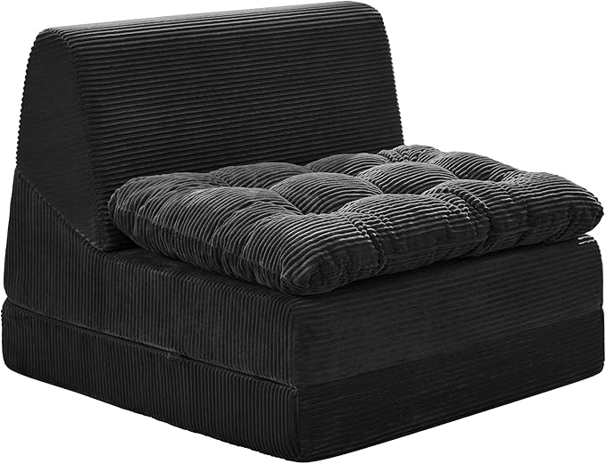 Hobestluk Sofa Couch Folding Sofa Bed Comfy Floor Lounger Convertible Sofa with Removable Cushion Couches for Small Spaces Foldable Mattress for Living Room Bedroom or Office (Cordury Black, Large)