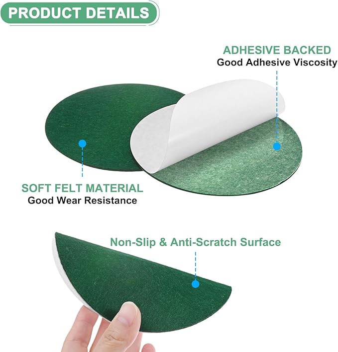 30-Pack Lamp Base Felt, 5 Inch Dia. 2mm Thick Self Adhesive Round Fabric Felt Pads for Lamp/Furniture/DIY, Non-Slip Fiber Backed Patch Circles with Adhesive Backing [Green]