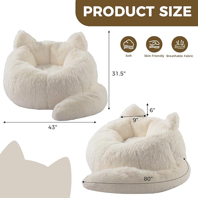 Bean Bag Chair for Adults Teen,Giant Bean Bag Chairs Cat Design,Plush Faux Fur Beanbag Couch Comfy Accent Floor Sofa for Reading, Playing, Relaxing in Living Room, Bedroom
