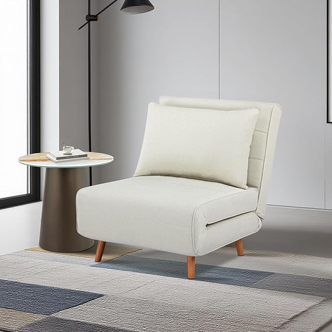 CITTANEO 31" Convertible Sleeper Chair, 3-in-1 Foldable Chair Bed with Pillow, 3-Position Adjustable Backrest, Single Sofa Bed for Apartment, Office, Beige
