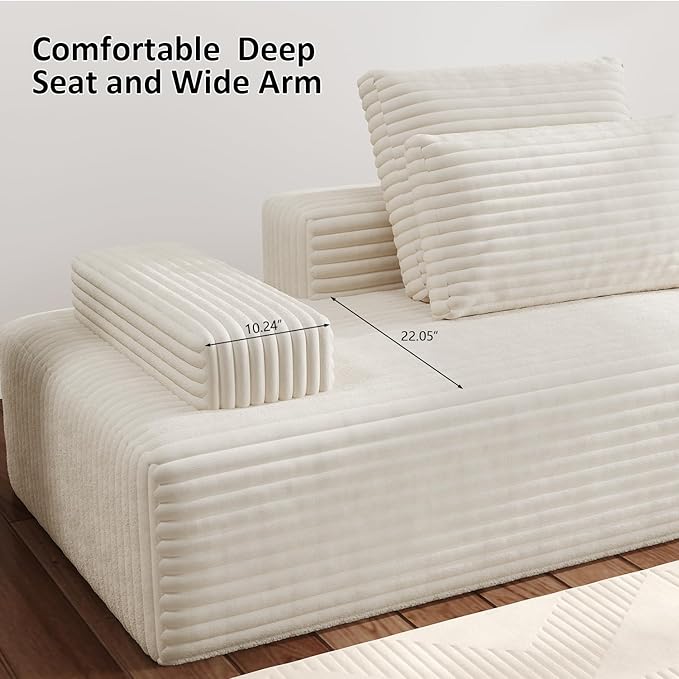 111" Boneless Chaise Lounge Chair Indoor Oversized Sleeper Loveseat Sofa Bed, Cloud Couch Sectional, for Living Room, Modular Sectional Sofa,Corduroy Sofa, with Deep Seat, No Assembly Required