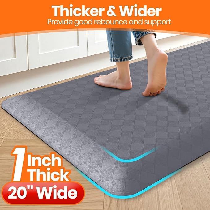 StepRite 1” Thick Kitchen Mats for Floor, Anti Fatigue Kitchen Rugs, Non-Slip,Heavy Duty Waterproof Kitchen Rug, Standing Desk Mat, Gifts for Friends, Family, Home, Kitchen, Office (72" x 20", Grey)