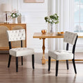 UVV Upholstered Dining Chairs Set of 2, Mid Century Modern Tufted Kitchen Chairs Dining Room Chairs, Velvet Dinner Chair with Wood Legs for Dining Room Kitchen, Beige-Black Legs