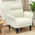 Modern Faux Leather Accent Sofa, Symmetrical Shawl Armchair with Wide Armrests & Wooden Legs, Beige Sofa Chair for Living Room, Apartment, Office