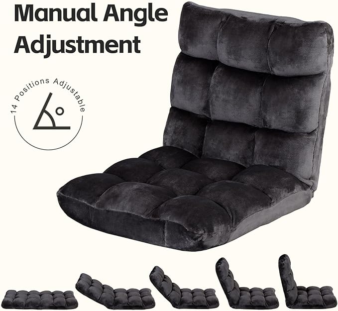 Epetlover 14-Position Adjustable Floor Gaming Chair Foldable Memory Foam Armless Sofa Seat Couch Recliner with Comfy Back Support for Working Meditation Reading, Black