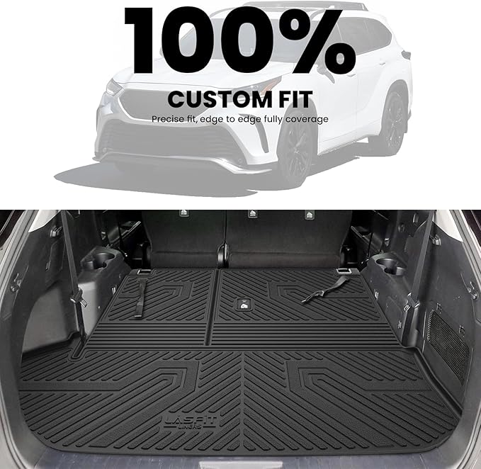 LASFIT Cargo Mat for Toyota Highlander 2026-2020, All Weather TPE Custom Fit Cargo Liner for Highlander Accessories, 2025 Highlander Trunk&Backrest Mats(Fit Hybrid&Gas&7&8 Seats&8Without Subwoofer)