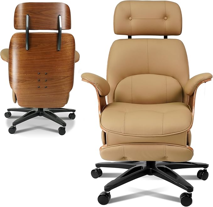 Genuine Leather Office Chair with Electric Reclining, Footrest, Lifting and Massage Function, 350lbs Capacity Ergonomic Executive Chair with Alu Base and 360° Wheels for Home Living Room
