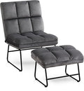 MCombo Velvet Accent Chair with Ottoman Set, Modern Armless Chair for Living Room, Bedroom, Small Spaces, Fabric 0014 (Dark Grey)