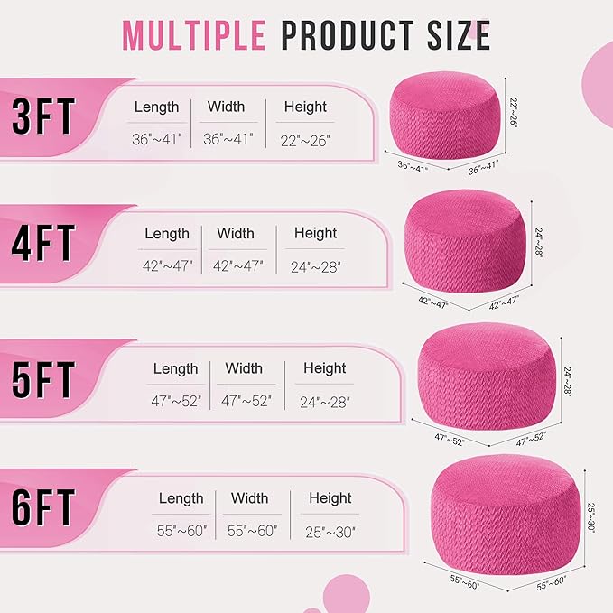 5FT Bean Bag Chair,Giant Bean Bag Chairs for Adults,Big Bean Bags with Memory Foam Filled, Large Beanbag Chairs with Chevron Plush Cover-Pink
