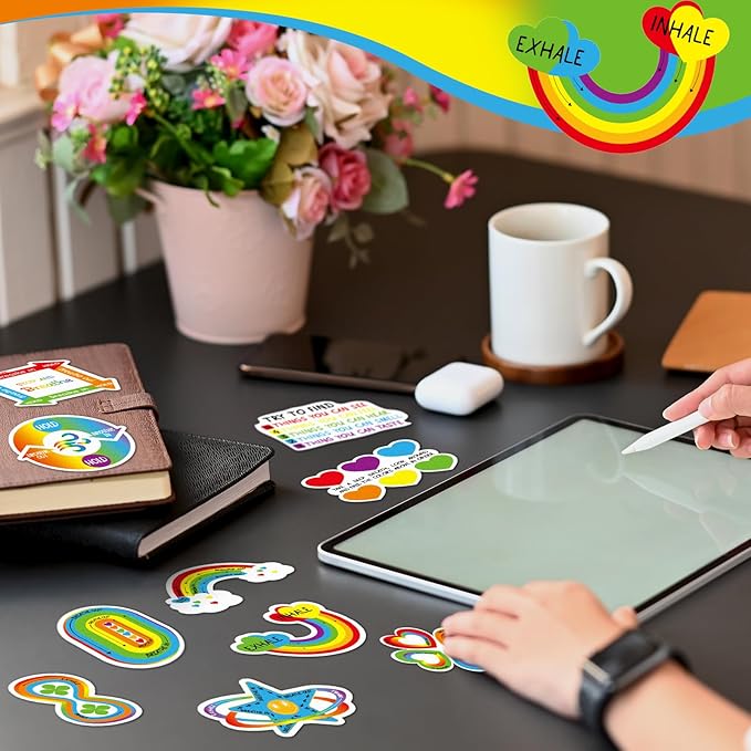Fulmoon 120 Pcs Anxiety Sensory Stickers Textured Sensory Strips Tactile Rough Calm Sensory Stickers Adhesive Tactile Fidget Tool for Classroom Desk Adults Teens Anxiety Relief (Rainbow Color)