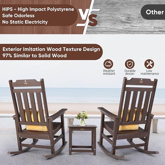 hOmeQomi Rocking Chairs Set of 4, All Weather Resistant Poly Lumber Outdoor Porch Rocker, Rocking Chairs for Outdoor, Indoor, Patio, Deck, Garden, Backyard, Load Bearing 380 lbs - Brown