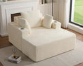 54"W Oversized Chaise Lounge Chair Indoor, Boneless Chaise Lounge Couch, Convertible Comfy Reading Chairs, Compression Sofa with Ottoman, Corduroy Sleeper Couch Chair for Living Room, Beige