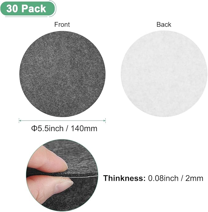 30-Pack Lamp Base Felt, 5.5 Inch Dia. 2mm Thick Self Adhesive Round Fabric Felt Pads for Lamp/Furniture/DIY, Non-Slip Fiber Backed Patch Circles with Adhesive Backing [Grey]