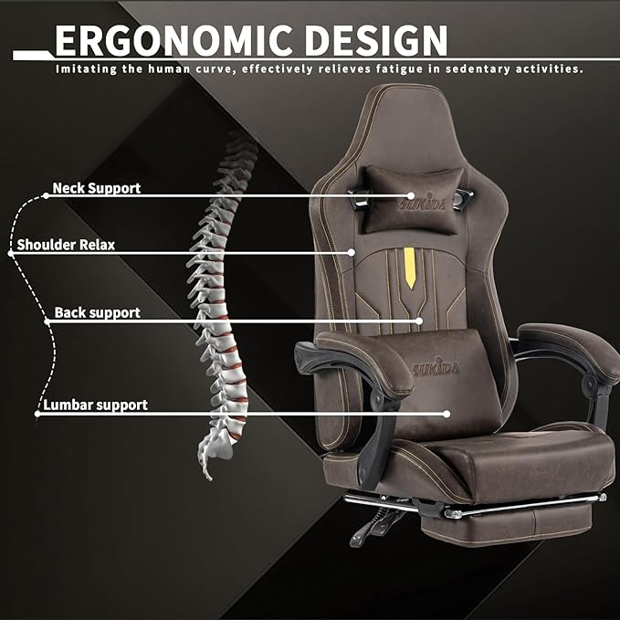 Gaming Chair with Footrest Ergonomic Computer Chair Massage Lumbar Cushion, Racing Video Game Chair Adjustable Rocker Recliner Executive Office Desk Chair Pu Leather for Adults