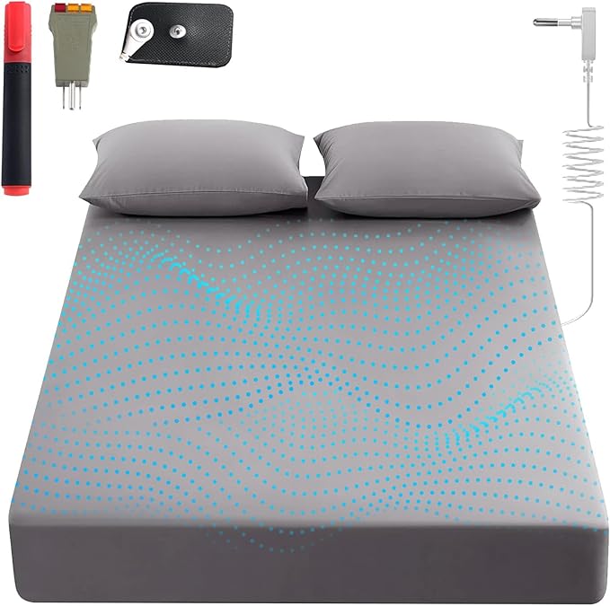 Sayorg Grounding Sheets King, 90% Organic Cotton+ 10% Pure Silver Fiber,Grounded Bed Sheet Kit, Deep Pocket Grounded Bed Sheet, Relieves Pain - Used for Healthy Sleep Therapy (Gray, Queen)