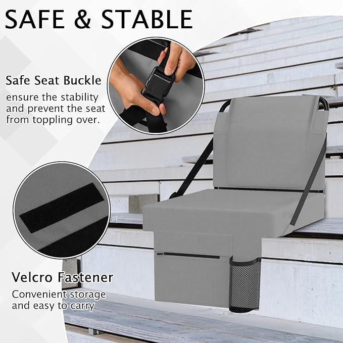 2pcs Stadium Seat for Bleachers with Back Support，Portable Bleacher Chairs with Back and Cushion，Includes Shoulder Strap and Cup Holder
