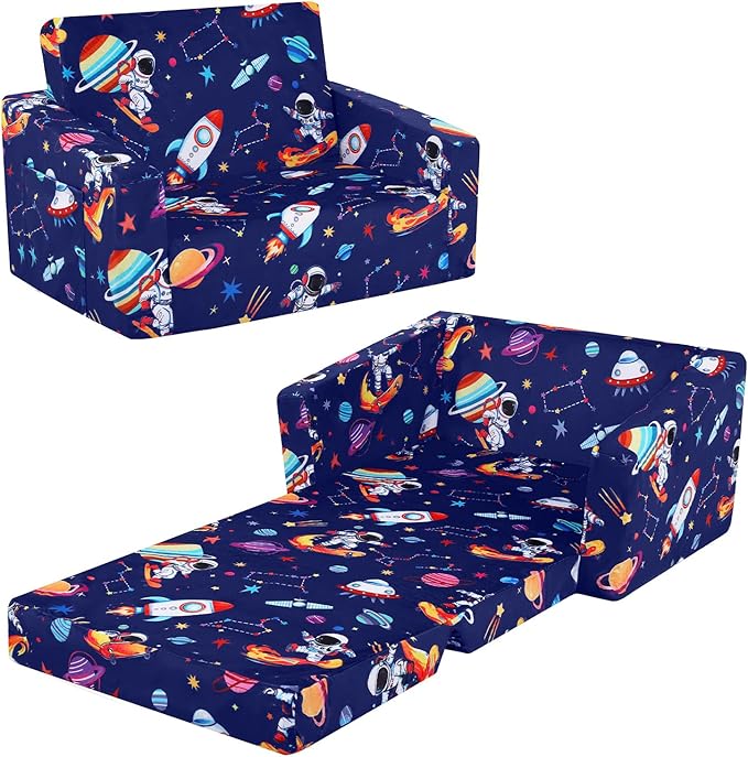 decalsweet Foldable Kids Sofa Couch 2 in 1 Children Convertible Sofa to Lounger Flip Open Toddlers Sofa Bed,Extra Wide Soft Lightweight for Bedroom Livingroom Playroom