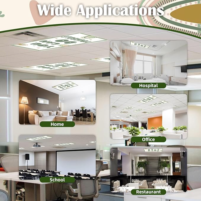 8 Pcs Fluorescent Light Covers - 4 x 2 Feet Covers for Ceiling Lights, Magnetic Light Filters for Classroom, Office, Hospitals, Home (Bohemia)