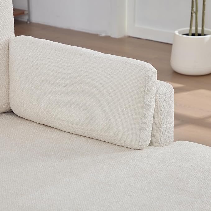KEIKI 60" Chaise Lounge Chair Indoor, Modern Deep Seat Sofa Bed, Corduroy Couch with Cushions, Single Sleeper Chair for Living Room, Bedroom, Apartments, Ivory (Right Side)