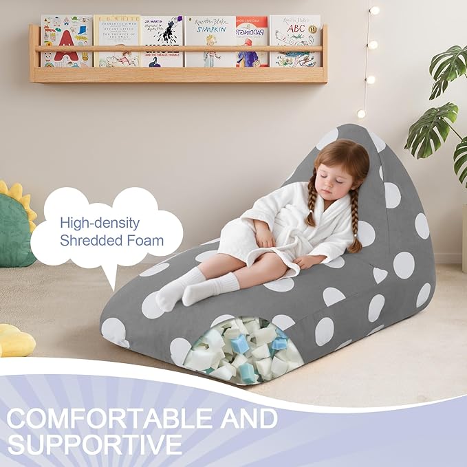 COMAX Bean Bag Chairs for Kids, Kid Beanbag Chair Stuffed with Filler, Toddler Lounge Chair Cotton, Lazy Floor Lounger for Girls and Boys, Premium Cotton Canvas