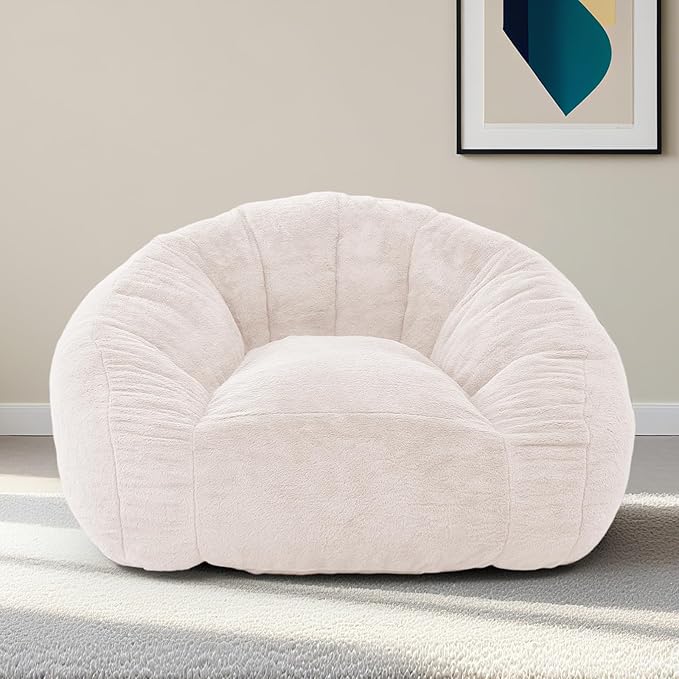 Bean Bag Chair for Adults, Soft Faux Fur Giant Beanbag Chairs, Oversized Cozy Bean Bag Couch Large Reading Chair, Comfy Bean Bag Sofa for Living Room, Bedroom & Dorm, Light Pink