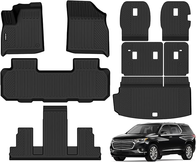 Naibeve Floor Mats for 2018-2023 Chevrolet Traverse 7 Seats Bucket Seats (for 2024 Traverse Limited)-for Chevy Traverse Cargo Mat 2nd Row Backrest Mats & 3rd Row Backrest Mats