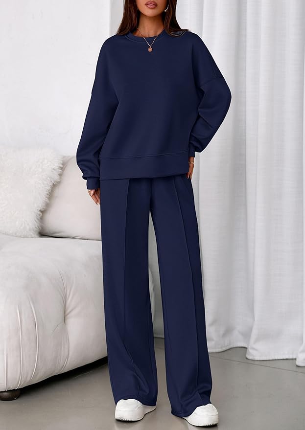 PRETTYGARDEN 2 Piece Sets For Women Fall Trendy Long Sleeve Sweatshirt Wide Leg Pants Loungewear Set Matching Sweatsuit