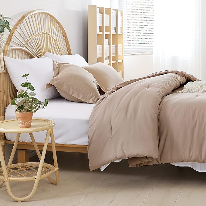 weigelia Queen Comforter Set Taupe Comforter Set 7 Pieces Bed Comforter Set with Fitted Sheets, Flat Sheets, Pillow Shams and Pillowcases for All Season