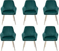Purgreen Velvet Dining Chair Set of 6 - Modern Mid-Back Accent Chair with Gold Plating Legs - Upholstered Living Room Chair (Velvet Green, Set of 6)