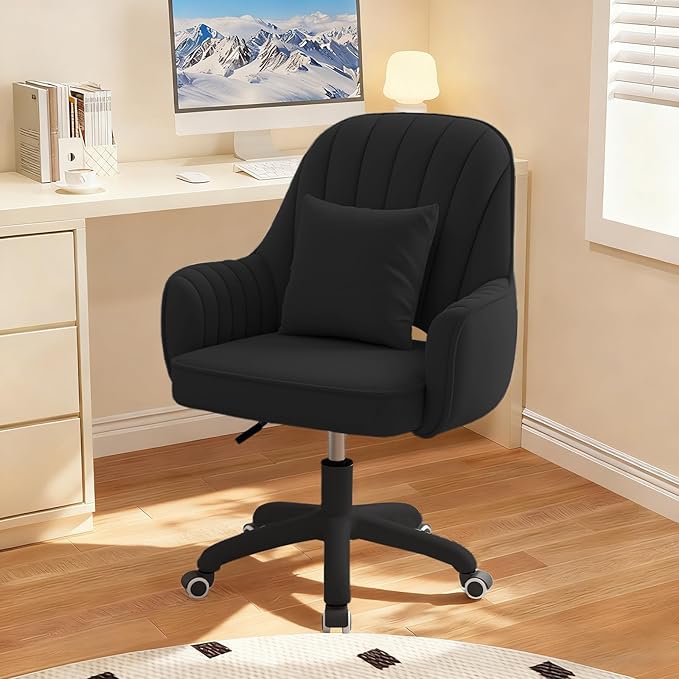 WXJHL Home Office Chair Velvet Vanity Chairs Cute Makeup Desk Chair with Wheels Mid Back Computer Chairs Height Adjustable Small Swivel Rolling Task Chair