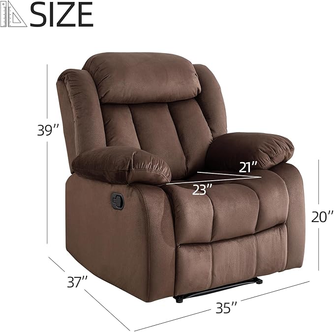EBELLO Manual Recliner Chair, Classic and Fabric Recliner Sofa with Overstuffed Arms and Back for Living Room, Bedroom, Brown