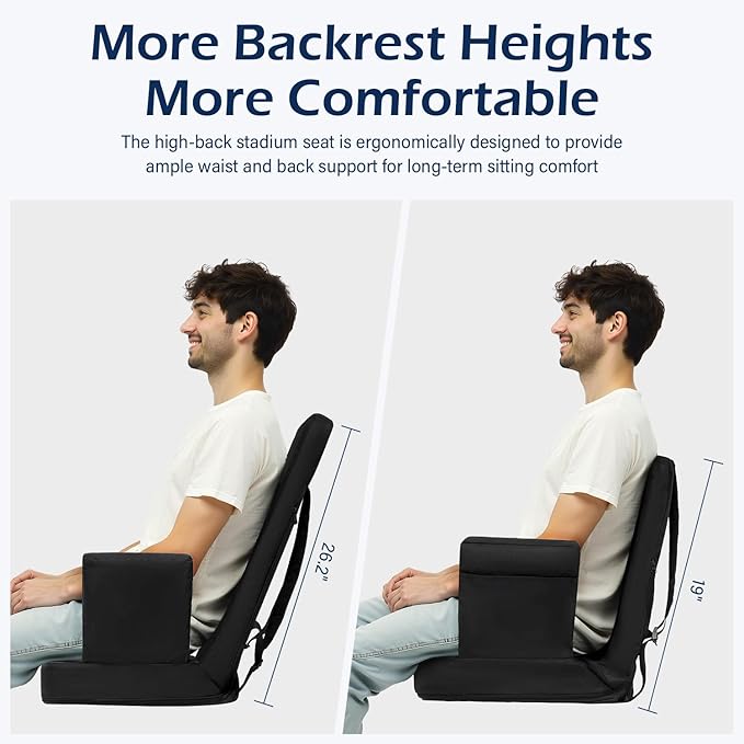 TOPSKY Stadium Seat with High Back Support, 26.2”Height, 19.1”Width (Seat 17.7”), Wide Bleacher Seats with 2 Hook, Picnic Seat，XY-CR-693-W43H (2 Pack)