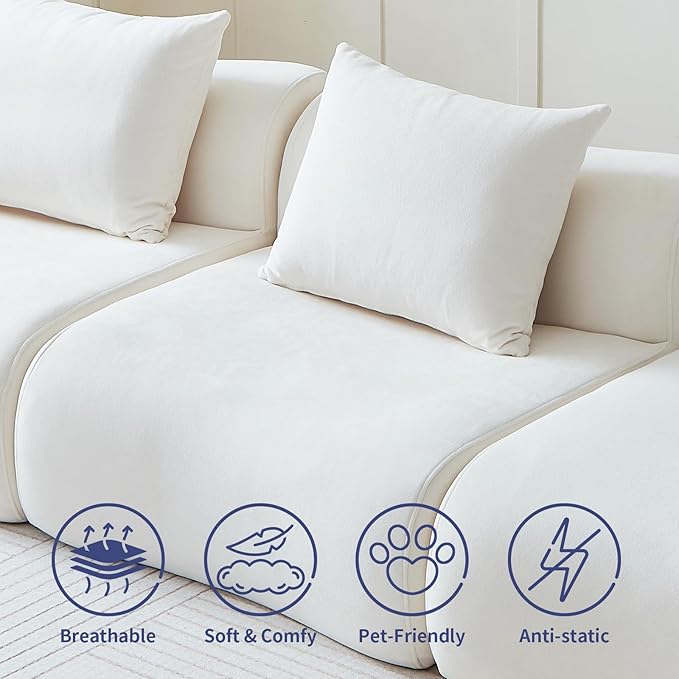 114" Modular Sectional Sofa for Living Room,Boneless Couch in A Box with Ottoman,Memory Foam Sectional Couches for Apartment,Cloud Couch No Assembly Required,White Low -Profile Sofa