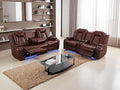 Dekmxas Modern Recliner Couch with Hidden Storage, 2-Piece Power Reclining Sofa Couch Set, Brown Breathing Leather Power Recliner Sofa and Loveseat with LED Light for Living Room/Home Theater